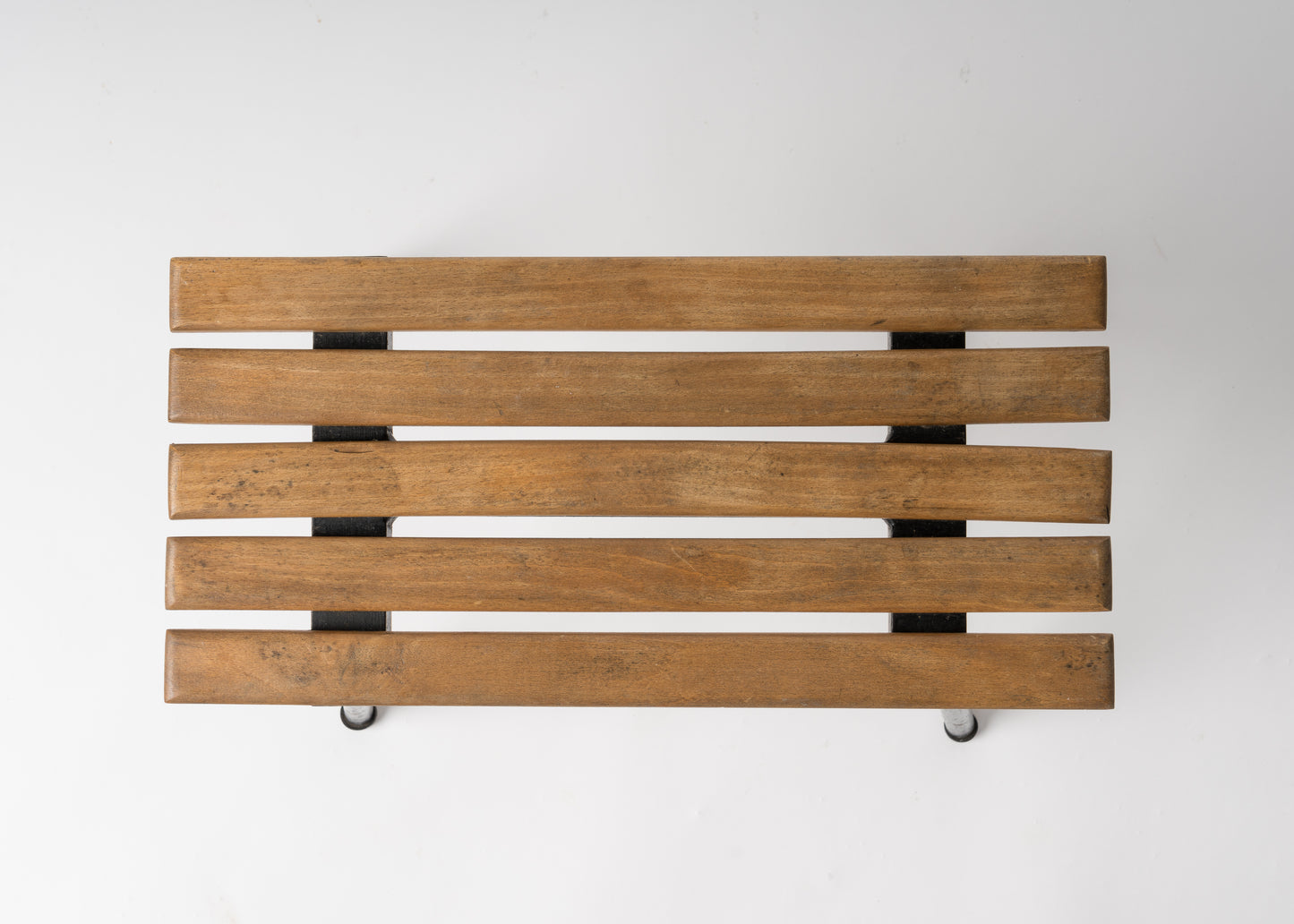 Brutalist Iron and Wood Slats Stools, France, 1970s
