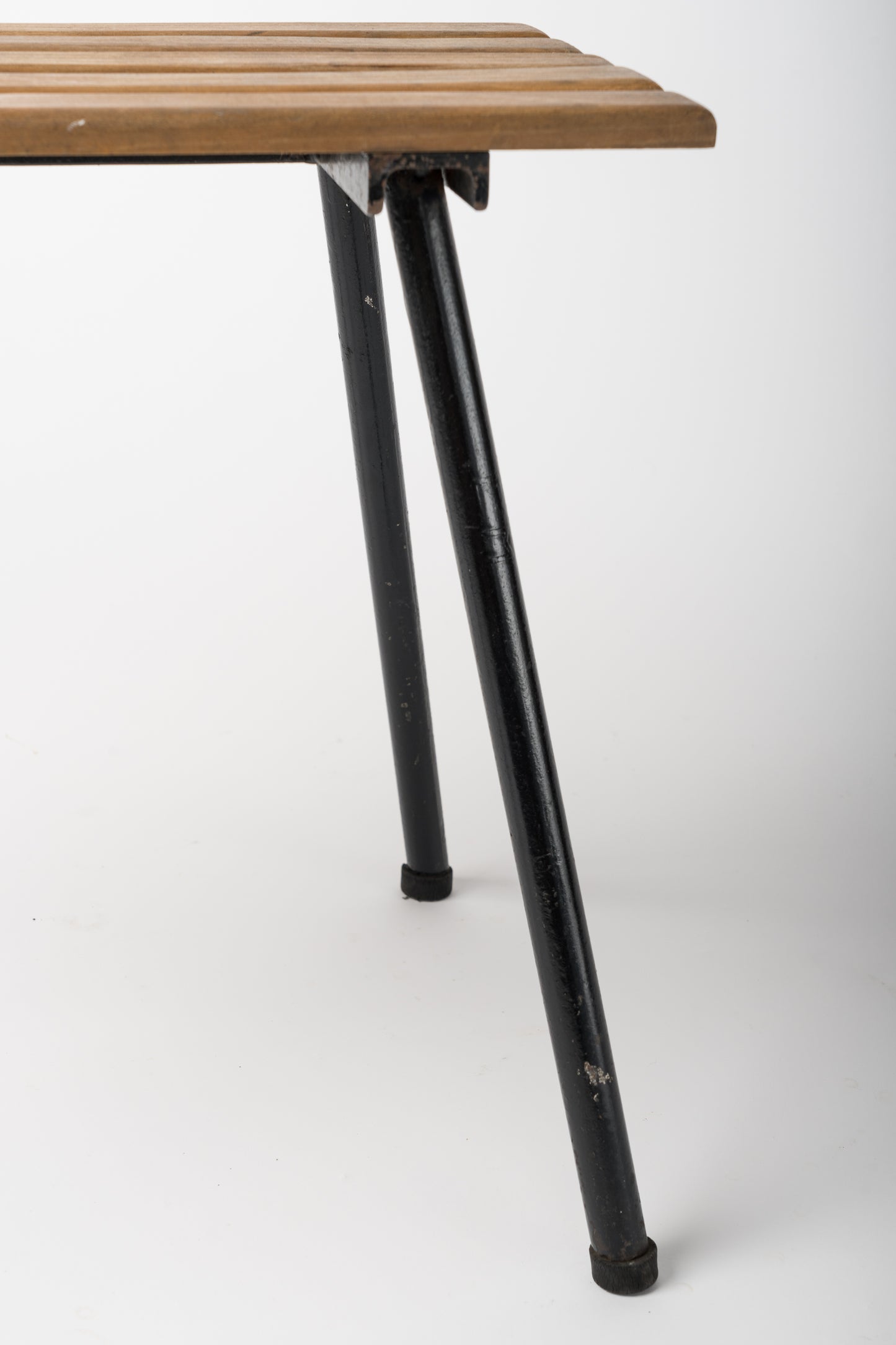 Brutalist Iron and Wood Slats Stools, France, 1970s