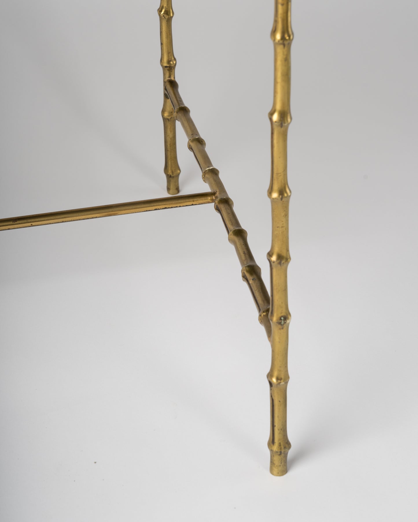 Maison Baguès Faux Bamboo Bronze Side Table w. Black Opaline Top, France 1960s