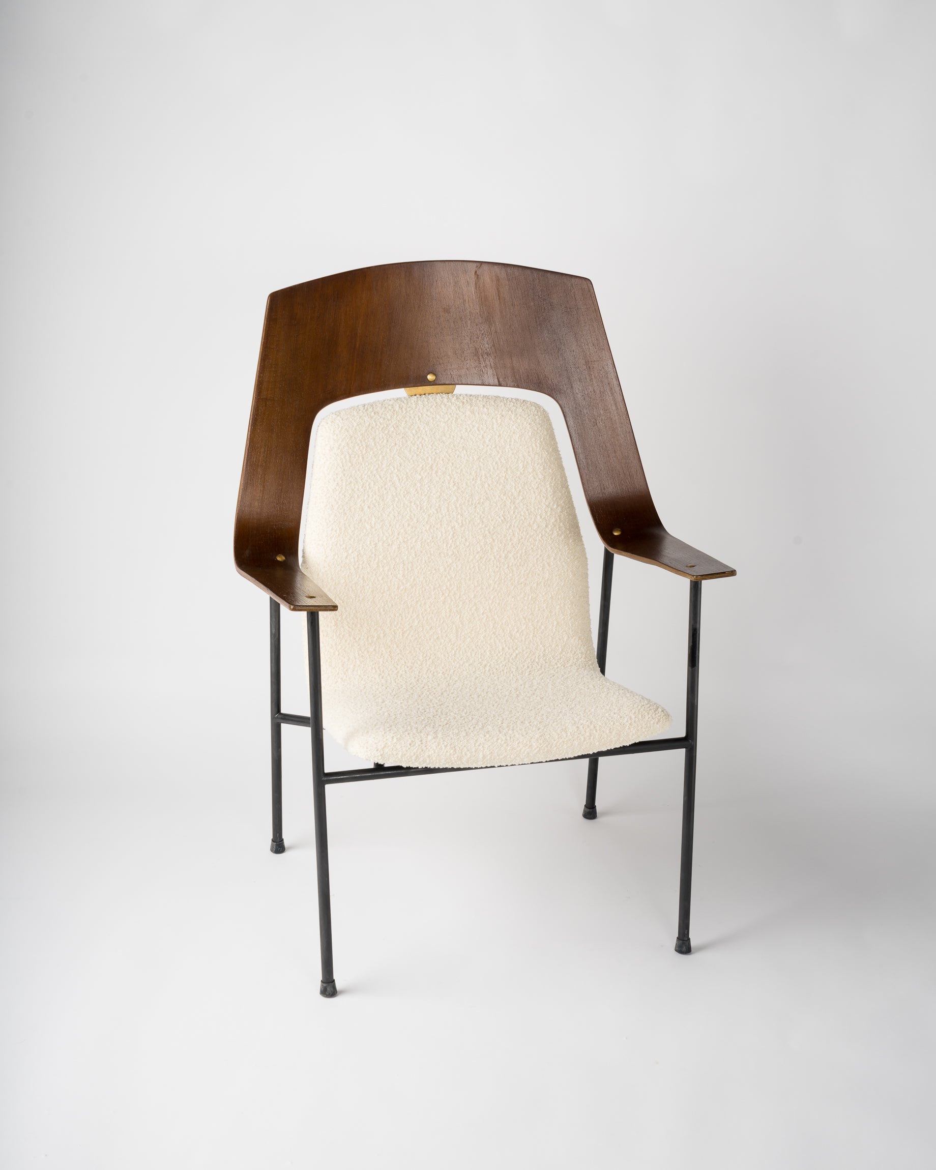 Midcentury Plywood and Cream White Armchair Attributed Robin Day, UK, 1960s