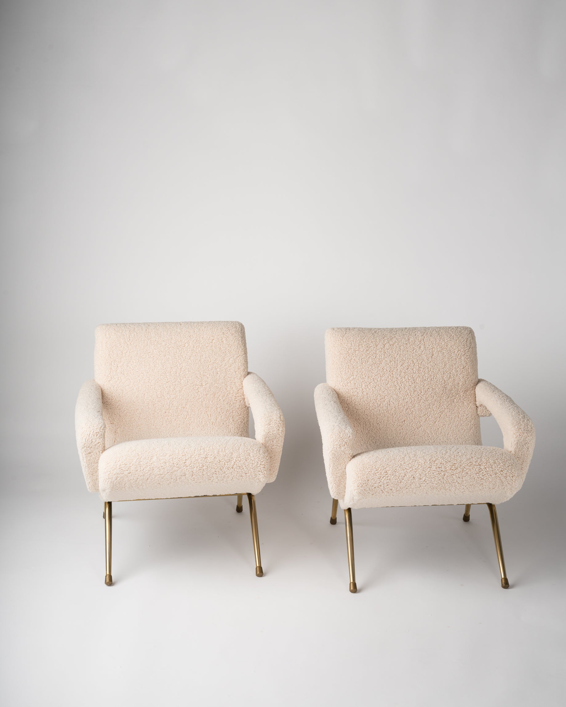 Pair of Mid-Century Modern Compact Armchairs in Creme Bouclé by Cabrol, France, 1950s