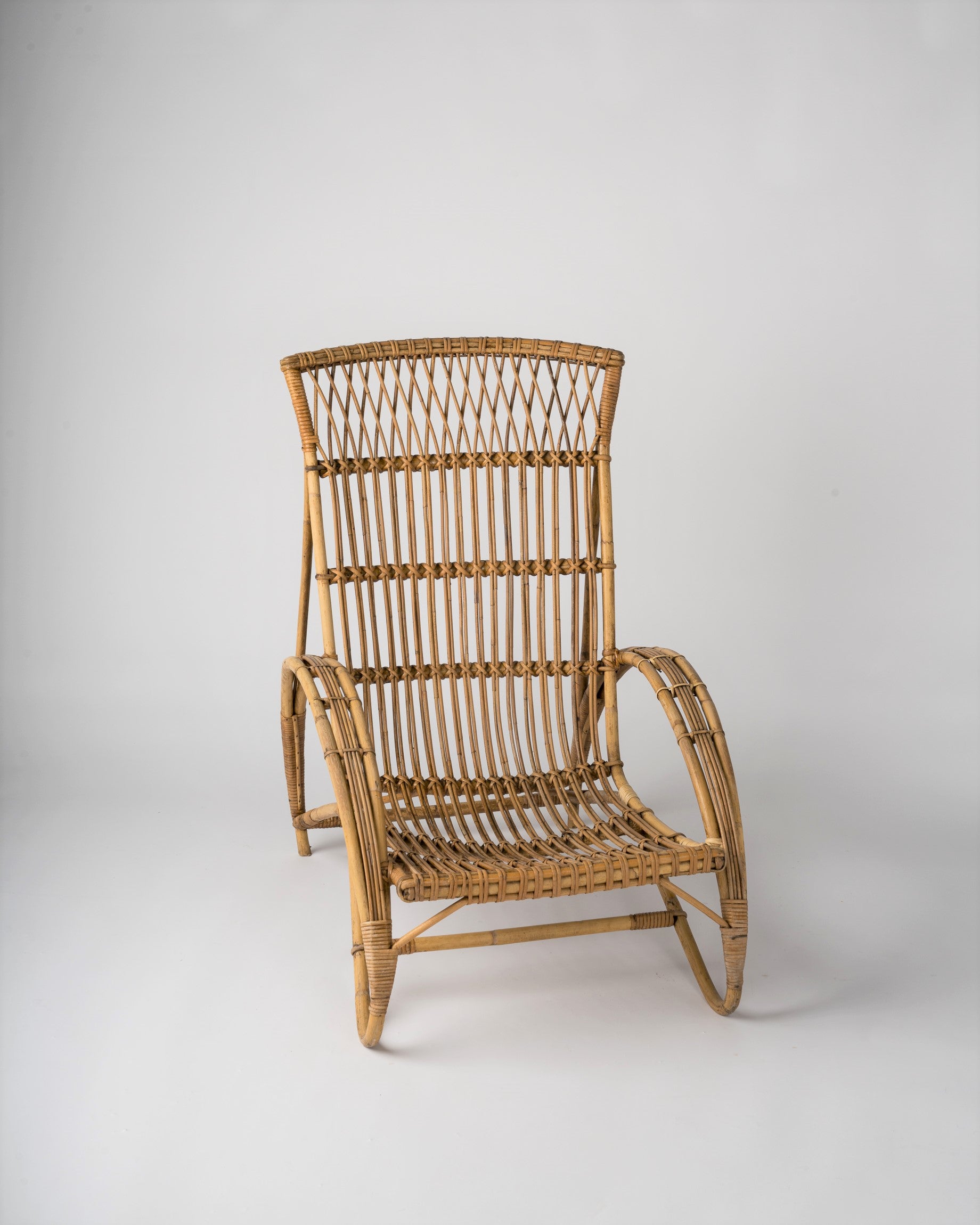 Midcentury Rattan Lounge Chair in the Style of Audoux Minet, France, 1960s