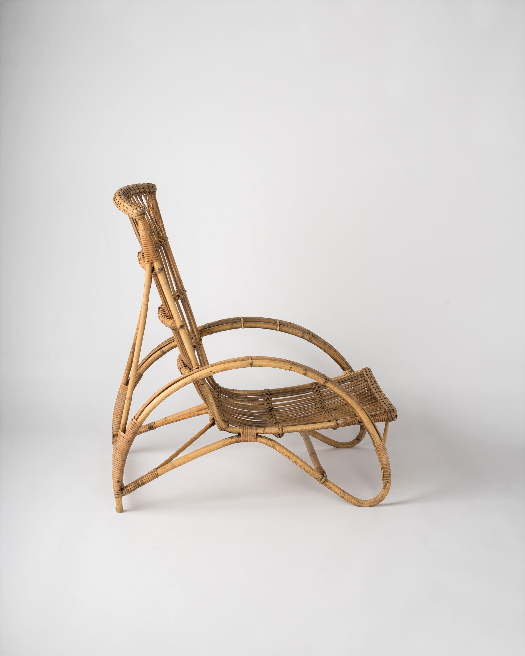 Midcentury Rattan Lounge Chair in the Style of Audoux Minet, France, 1960s