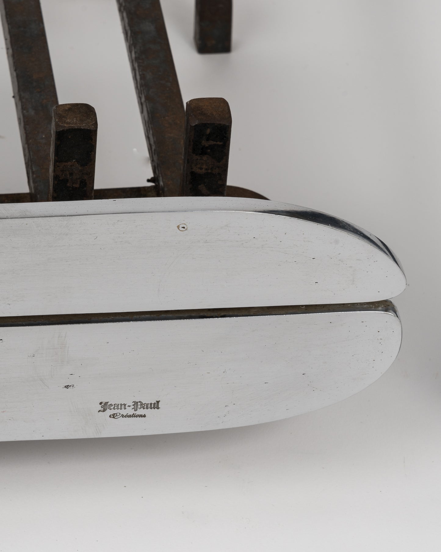 Stainless Steel Firedogs & Log Rack Set by Jean Paul Créations - France 1970's