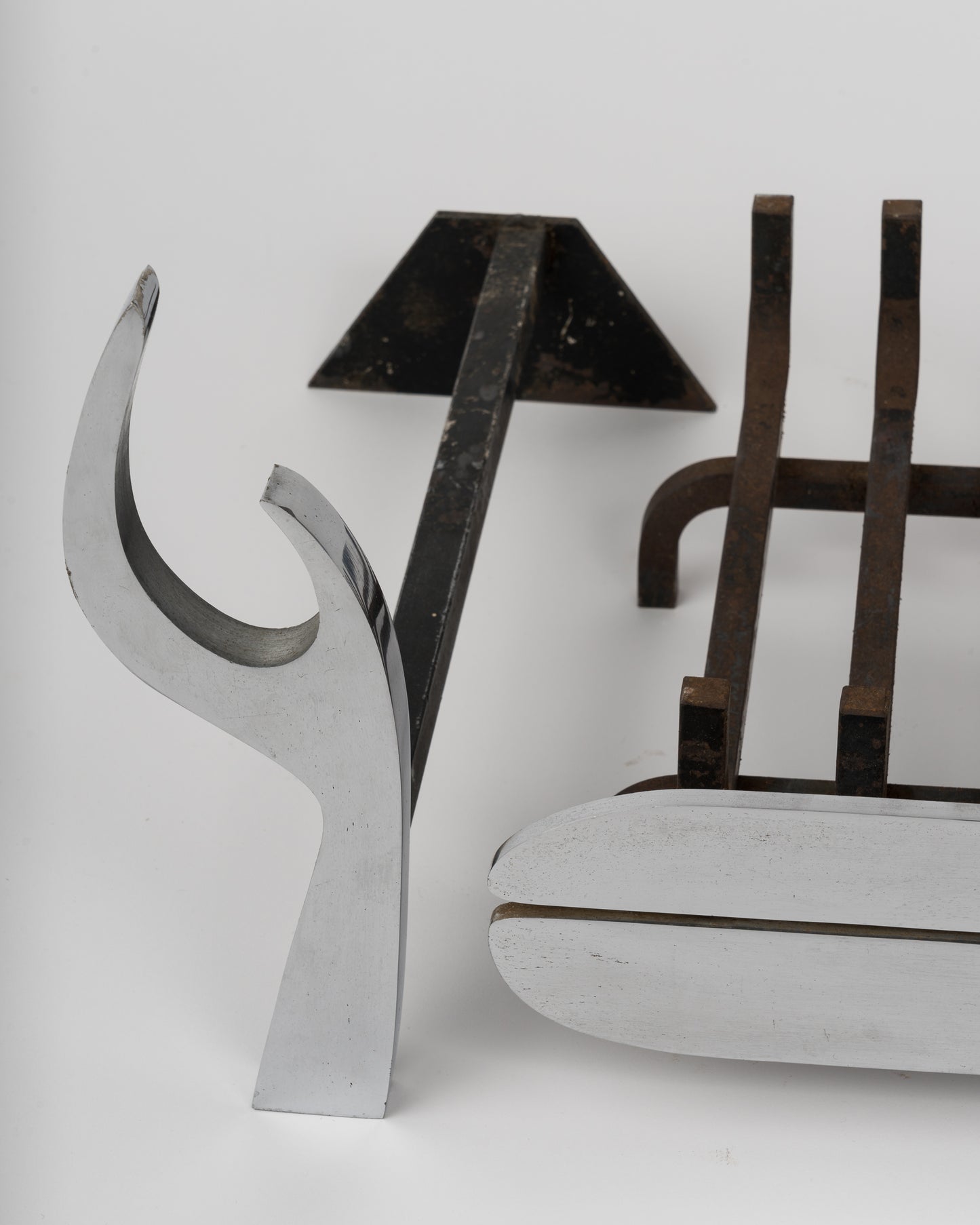 Stainless Steel Firedogs & Log Rack Set by Jean Paul Créations - France 1970's