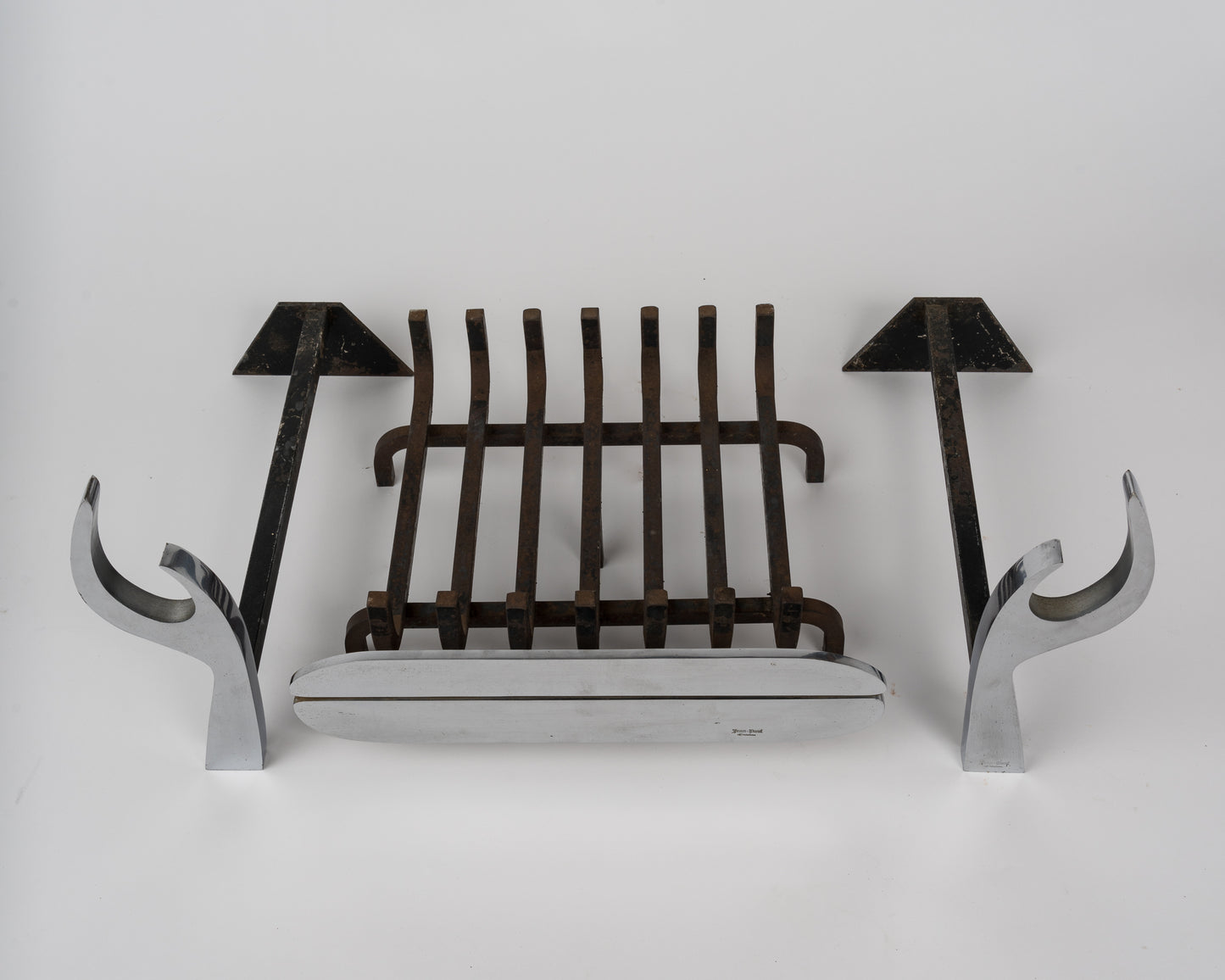 Stainless Steel Firedogs & Log Rack Set by Jean Paul Créations - France 1970's