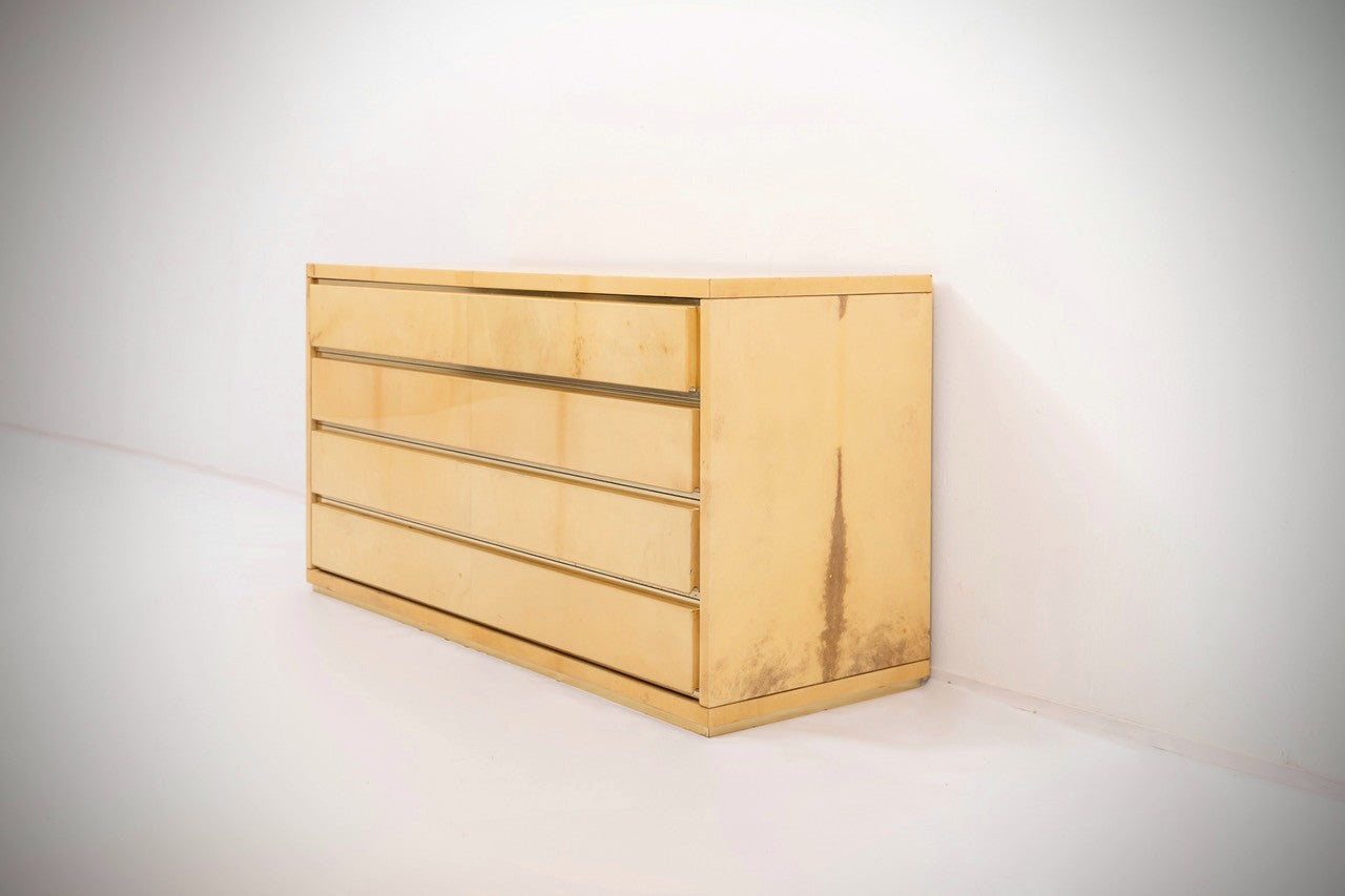 Crème Vellum Chest of Drawers w. Brass Details by Aldo Tura - Italy 1970s