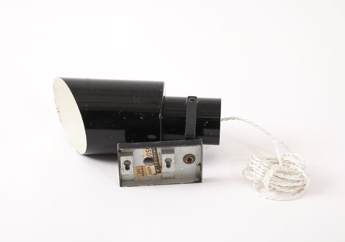 Signed Black Tole "Applique Volante" Plug In Sconces by Lita - France 1960's