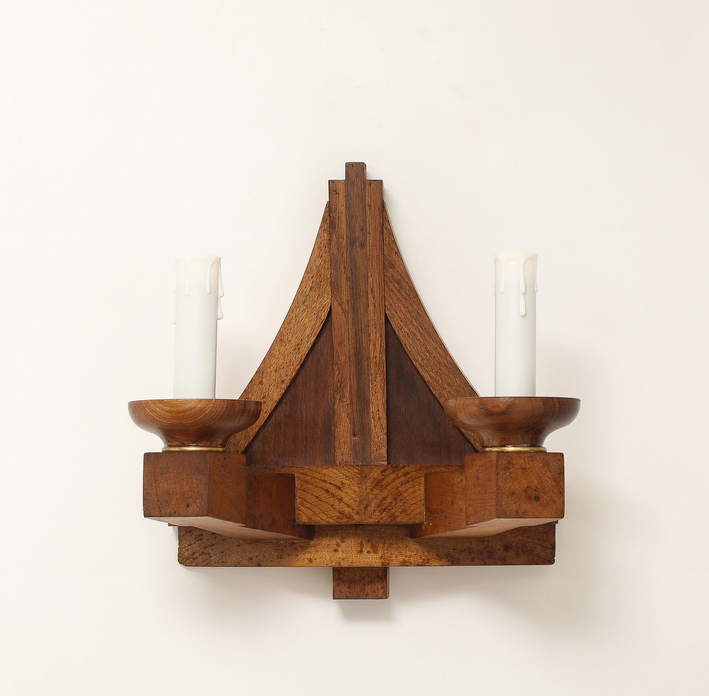Double Arms All Oak Modernist Sconces - France 1940's