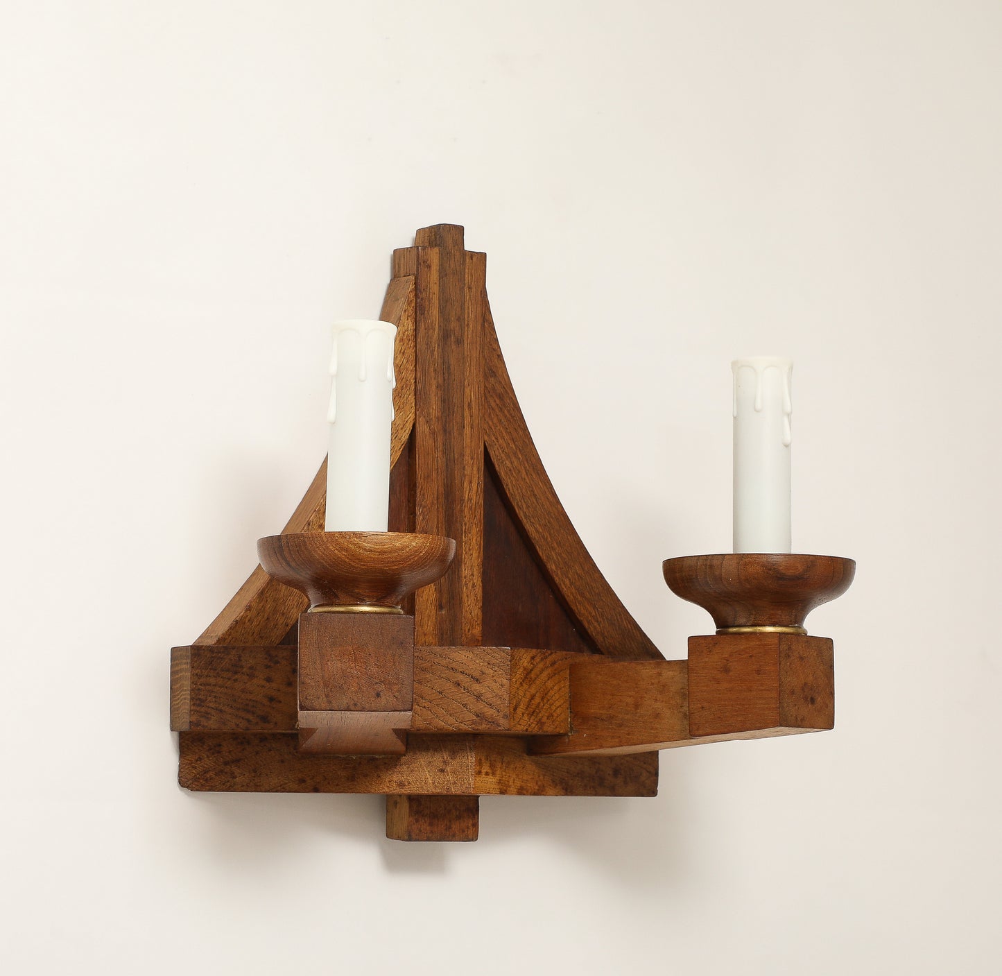 Double Arms All Oak Modernist Sconces - France 1940's