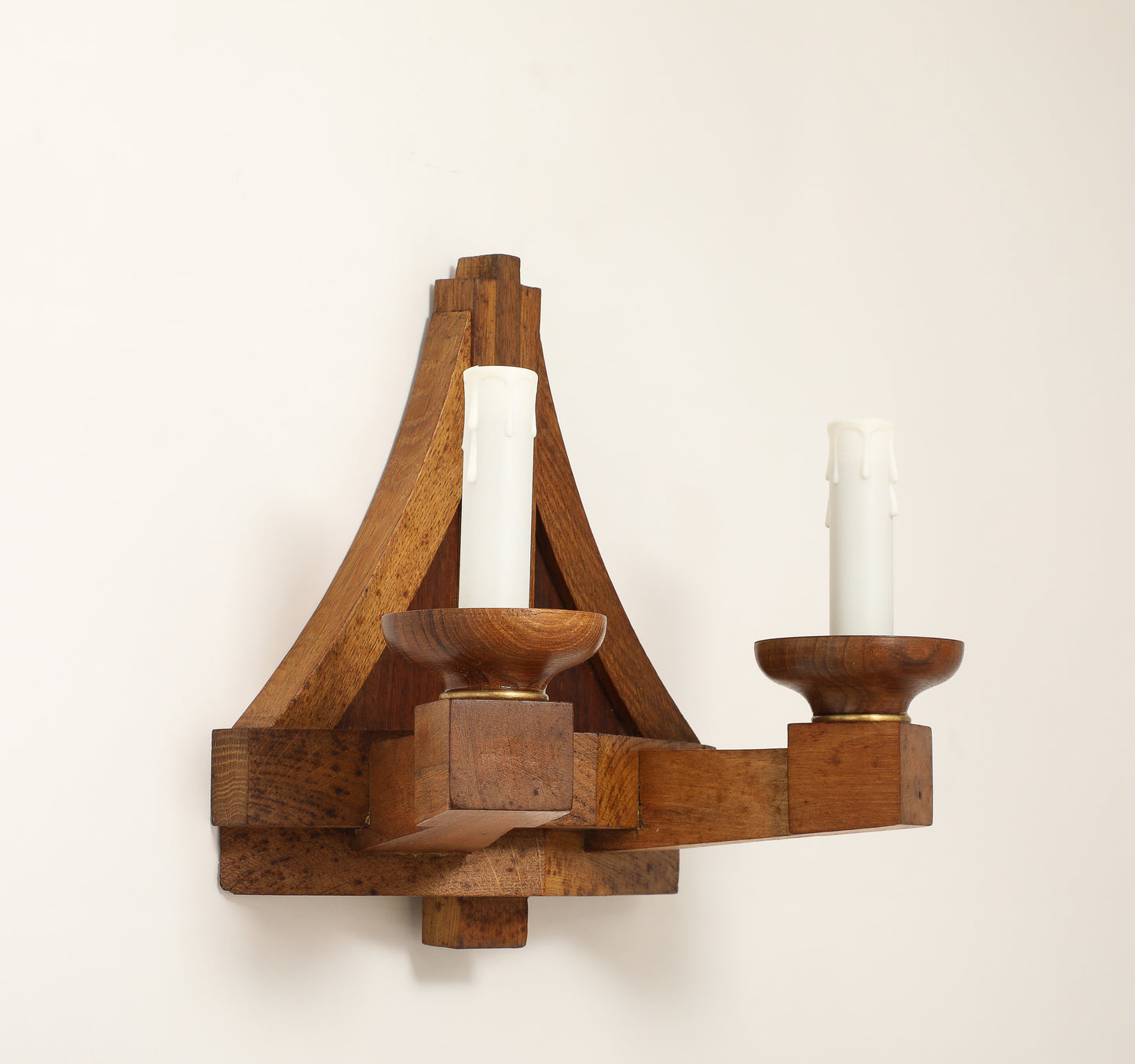Double Arms All Oak Modernist Sconces - France 1940's