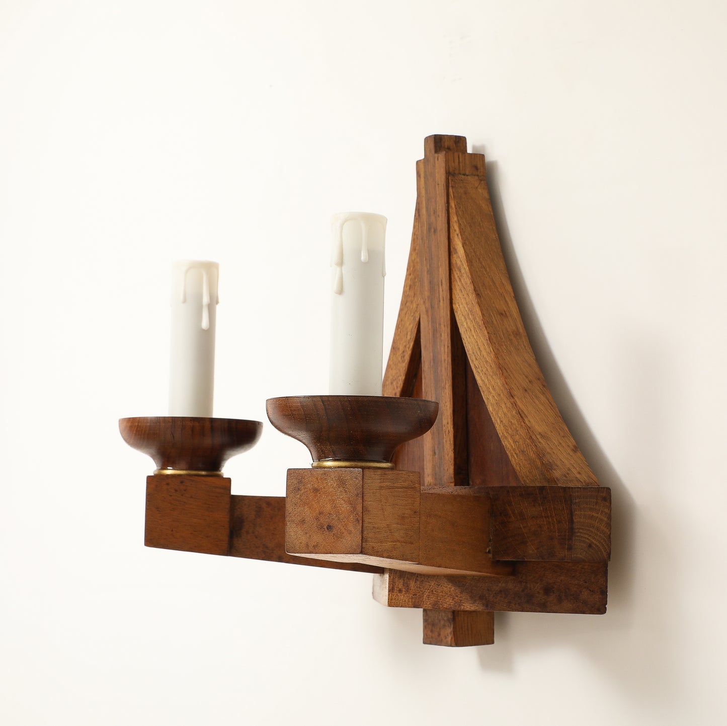 Double Arms All Oak Modernist Sconces - France 1940's