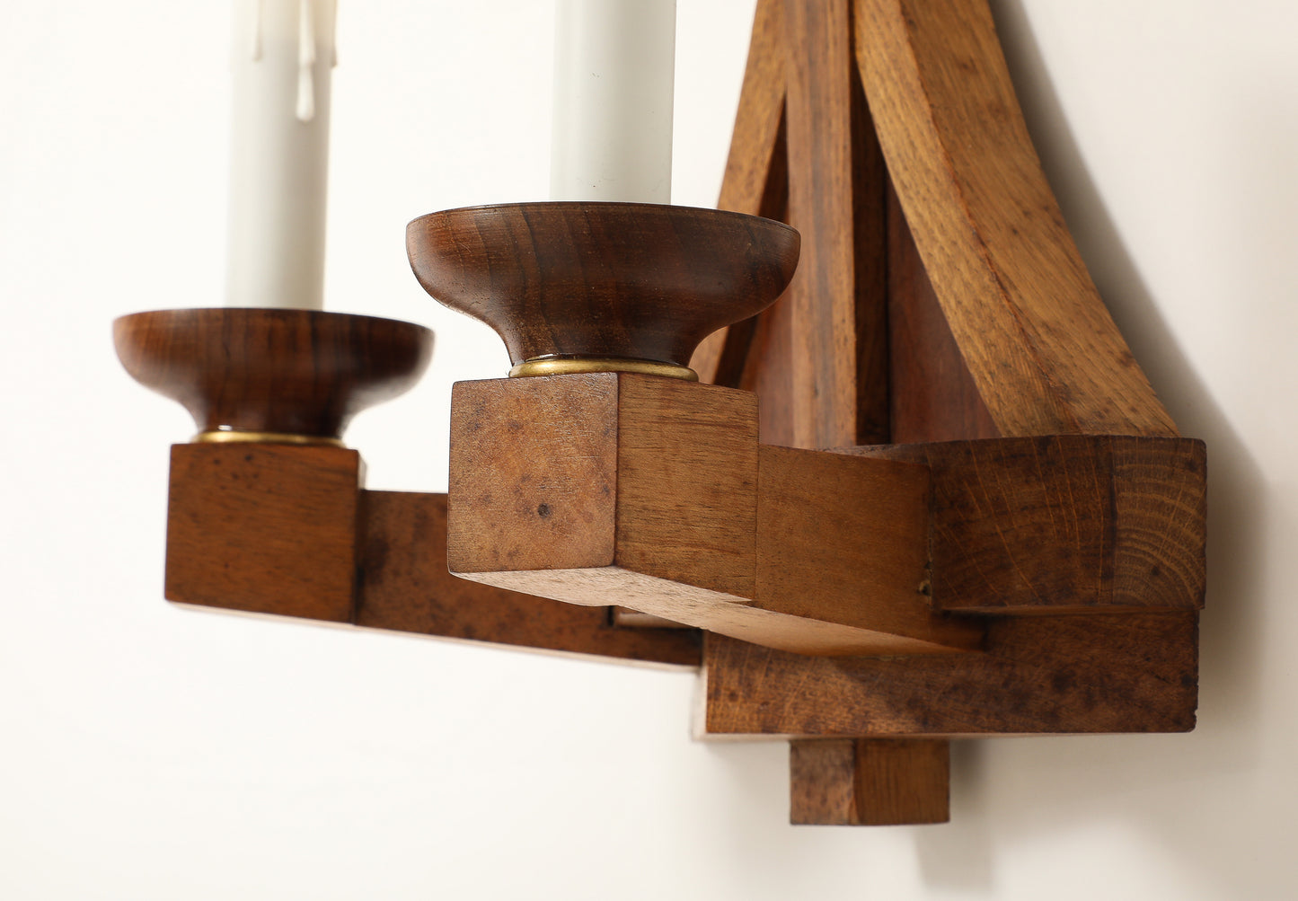 Double Arms All Oak Modernist Sconces - France 1940's
