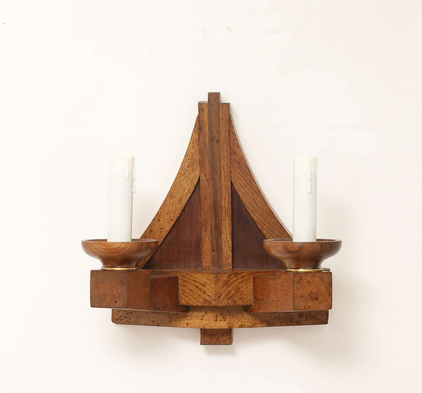 Double Arms All Oak Modernist Sconces - France 1940's