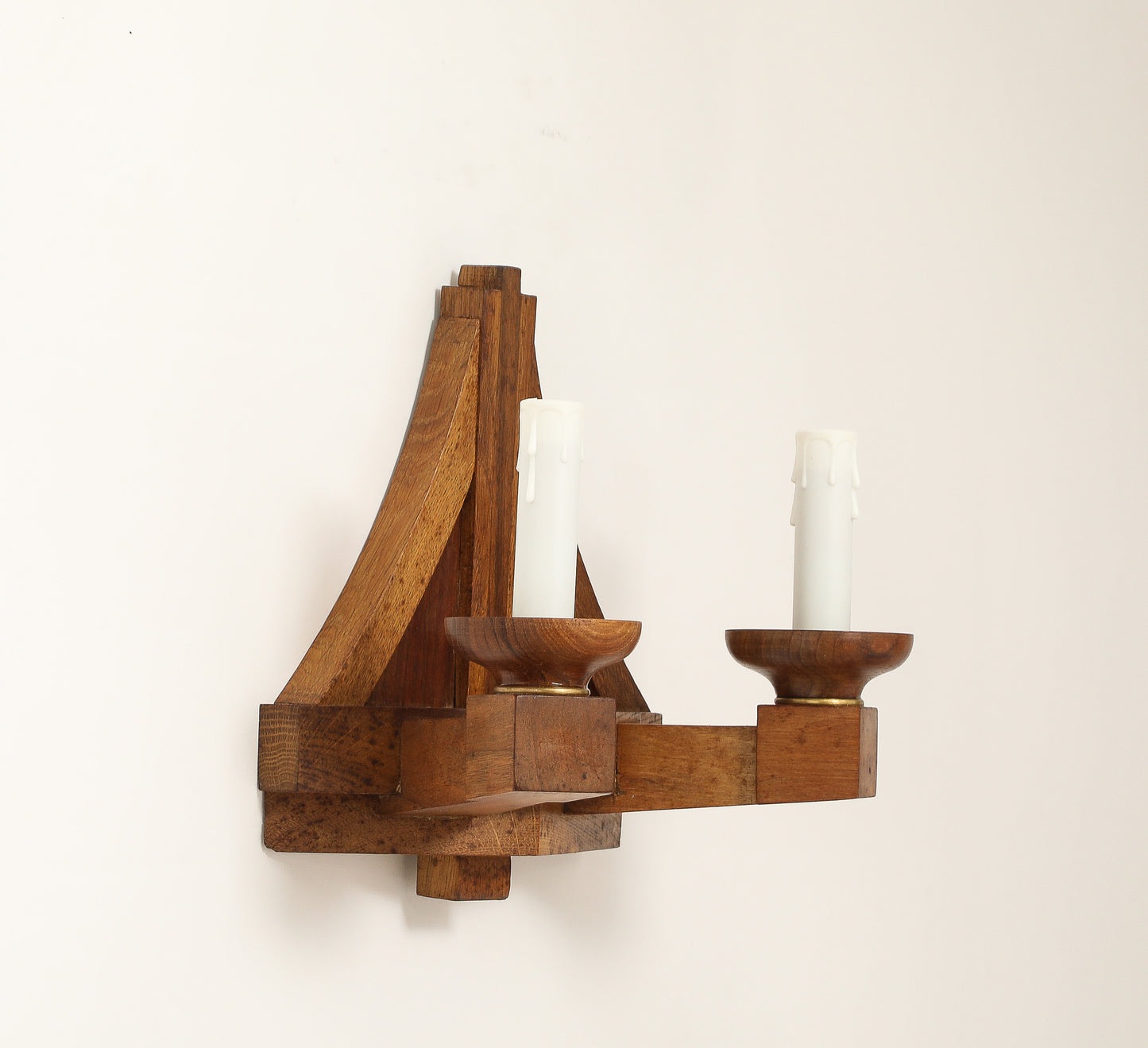 Double Arms All Oak Modernist Sconces - France 1940's