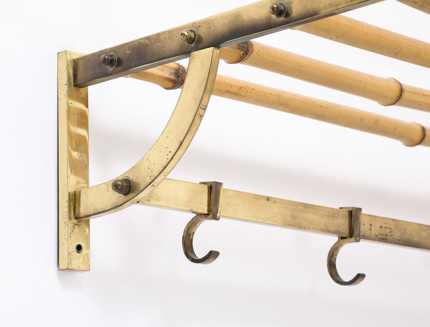 Patinated Brass & Bamboo Coat Rack in style Gabriella Crespi - Italy 1970's