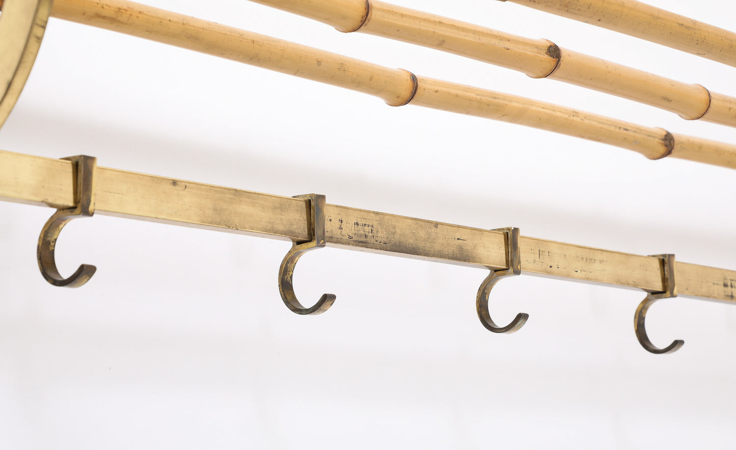 Patinated Brass & Bamboo Coat Rack in style Gabriella Crespi - Italy 1970's