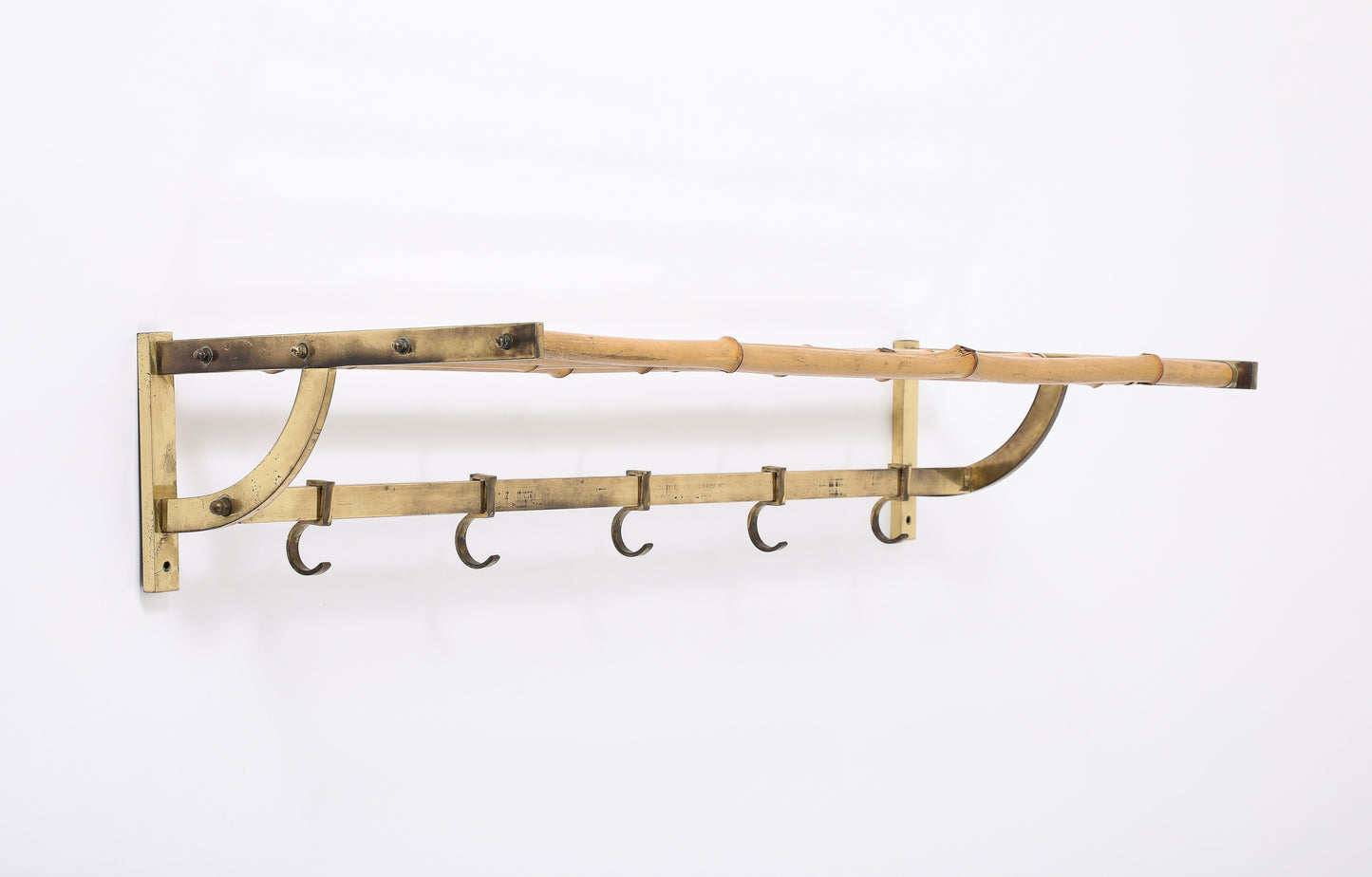 Patinated Brass & Bamboo Coat Rack in style Gabriella Crespi - Italy 1970's