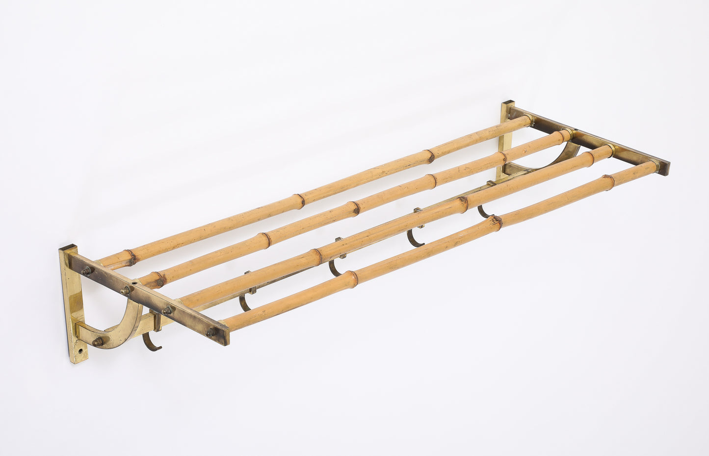Patinated Brass & Bamboo Coat Rack in style Gabriella Crespi - Italy 1970's