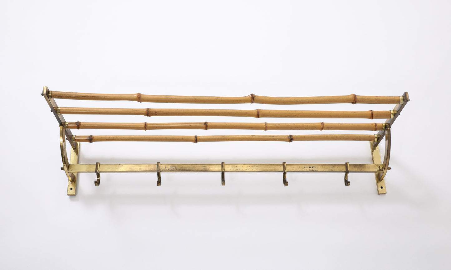 Patinated Brass & Bamboo Coat Rack in style Gabriella Crespi - Italy 1970's