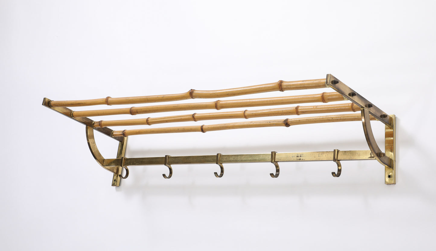 Patinated Brass & Bamboo Coat Rack in style Gabriella Crespi - Italy 1970's