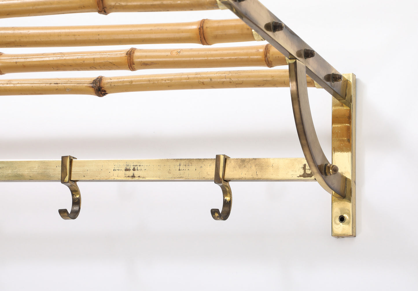 Patinated Brass & Bamboo Coat Rack in style Gabriella Crespi - Italy 1970's