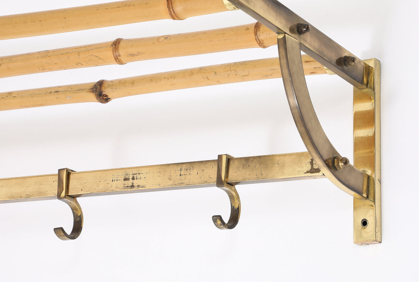 Patinated Brass & Bamboo Coat Rack in style Gabriella Crespi - Italy 1970's