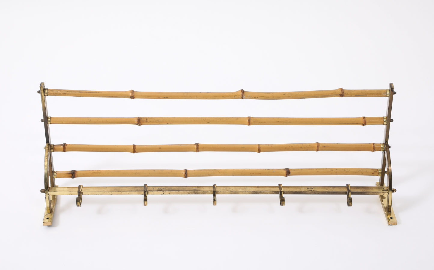 Patinated Brass & Bamboo Coat Rack in style Gabriella Crespi - Italy 1970's