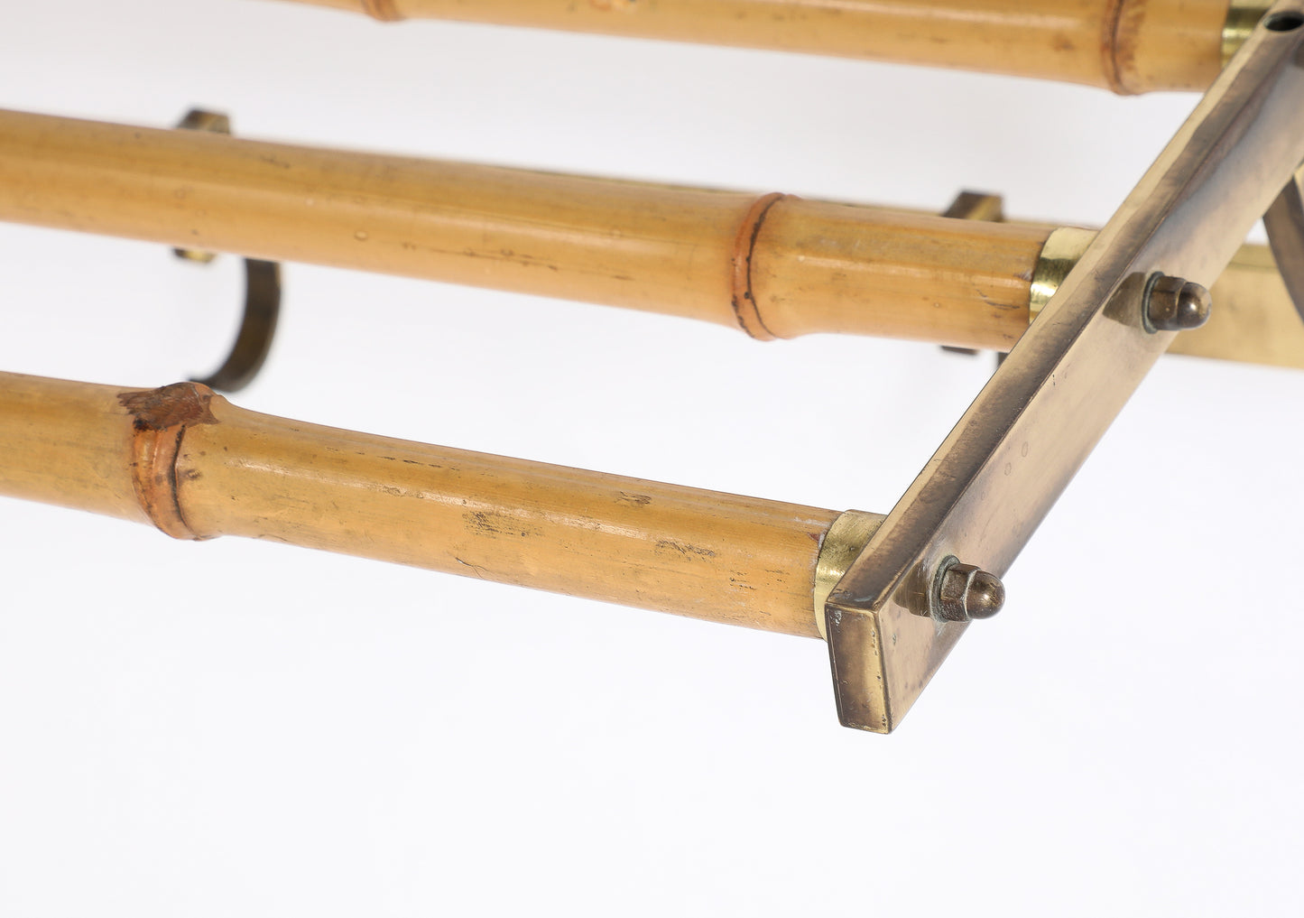 Patinated Brass & Bamboo Coat Rack in style Gabriella Crespi - Italy 1970's
