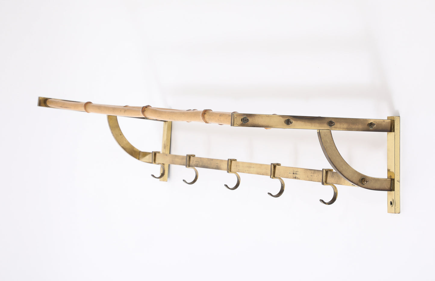 Patinated Brass & Bamboo Coat Rack in style Gabriella Crespi - Italy 1970's