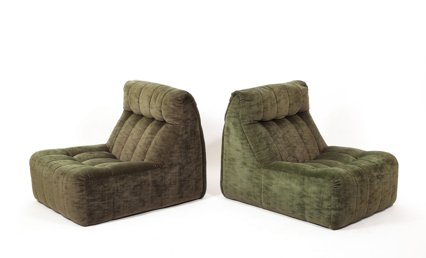 Pair of Signed Green Corduroy Slipper Chairs by Steiner Sièges - France 1970's