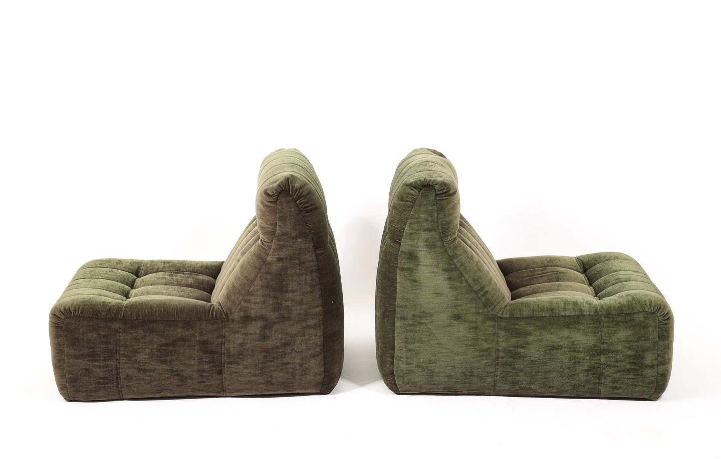 Pair of Signed Green Corduroy Slipper Chairs by Steiner Sièges - France 1970's