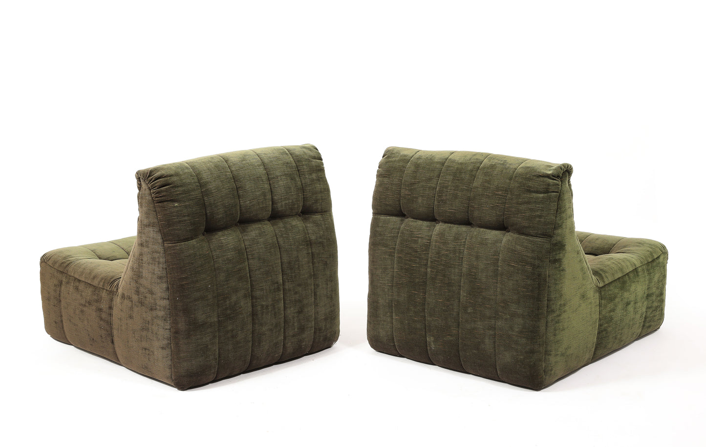 Pair of Signed Green Corduroy Slipper Chairs by Steiner Sièges - France 1970's