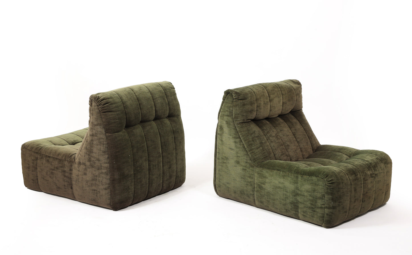 Pair of Signed Green Corduroy Slipper Chairs by Steiner Sièges - France 1970's