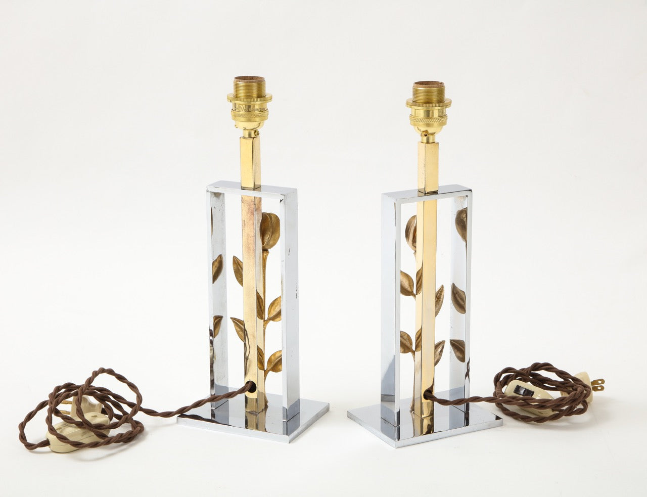 pair of 1970's gilt and chrome table lamps - France 1970's