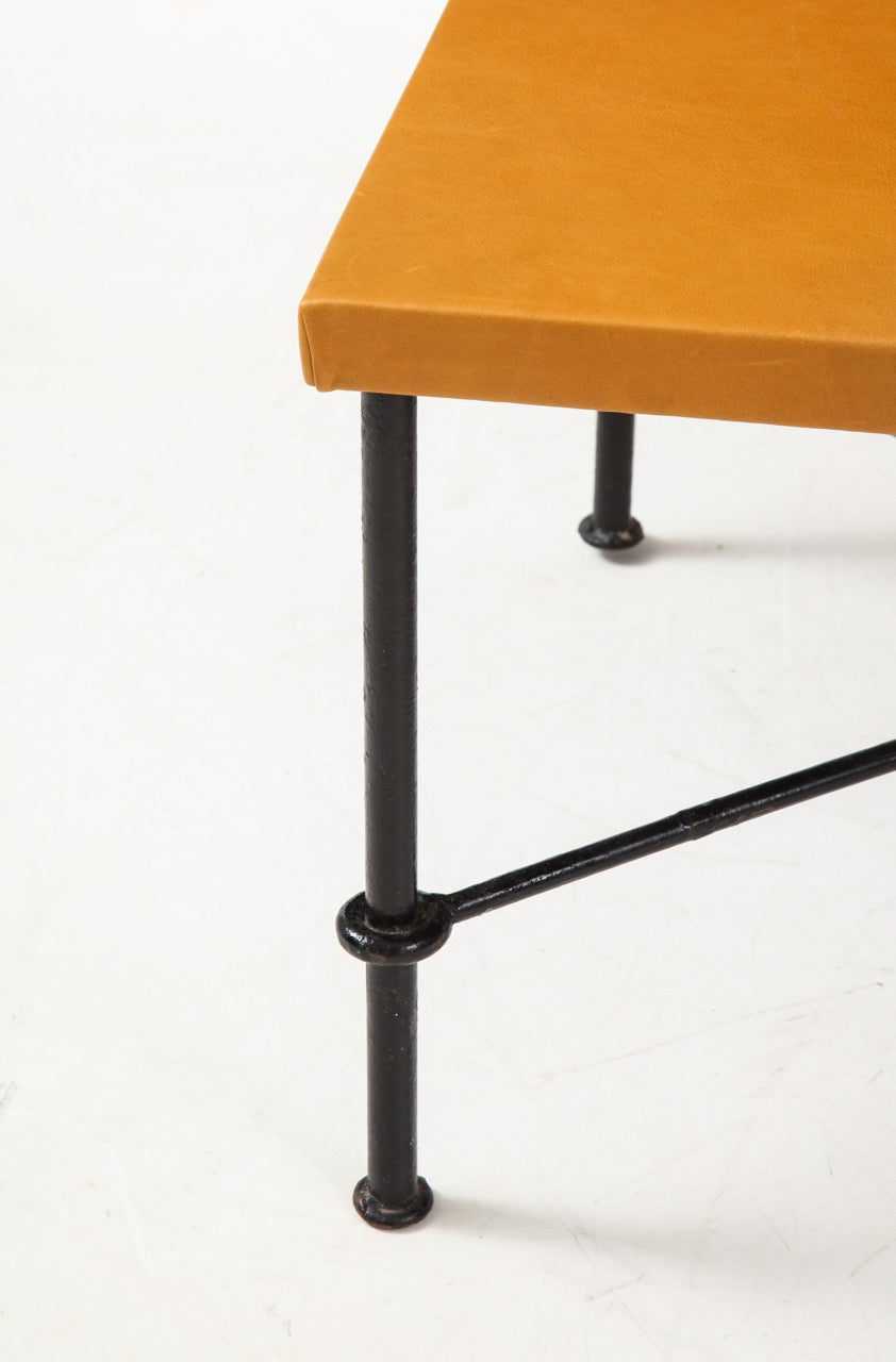 Wrought Iron and Leather Side Table, France, 1940's