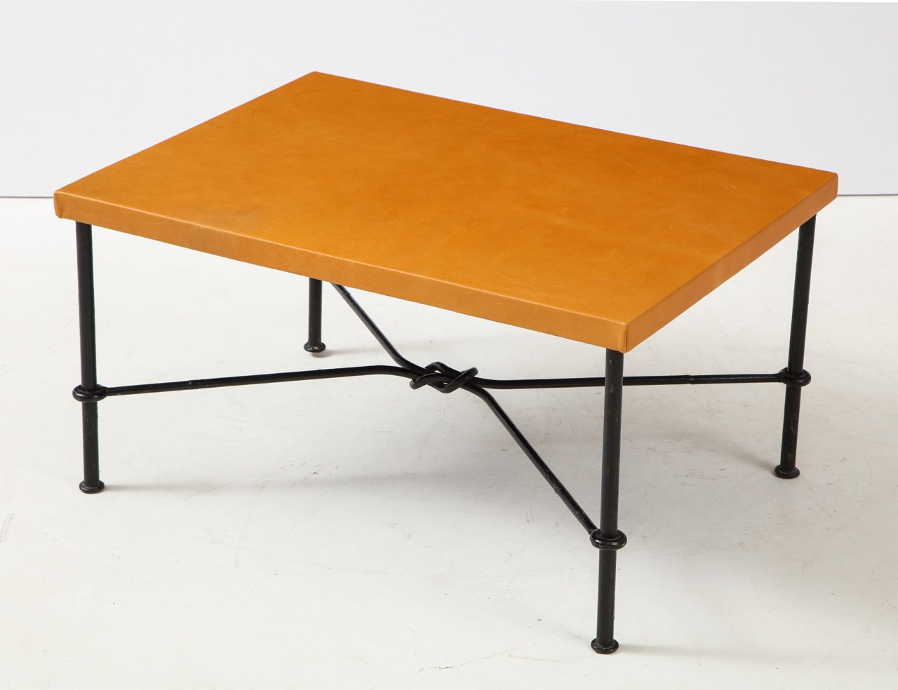 Wrought Iron and Leather Side Table, France, 1940's