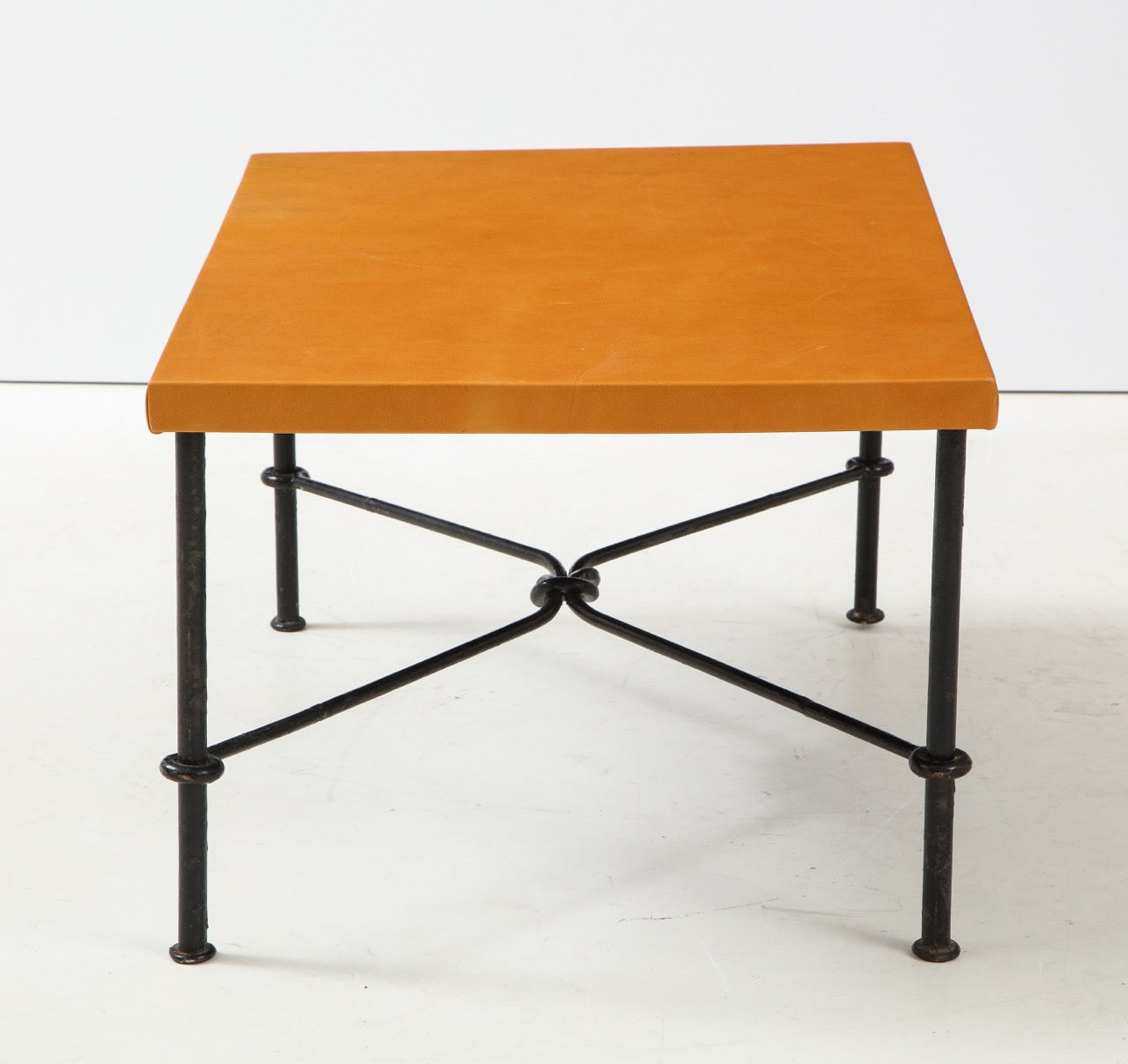 Wrought Iron and Leather Side Table, France, 1940's