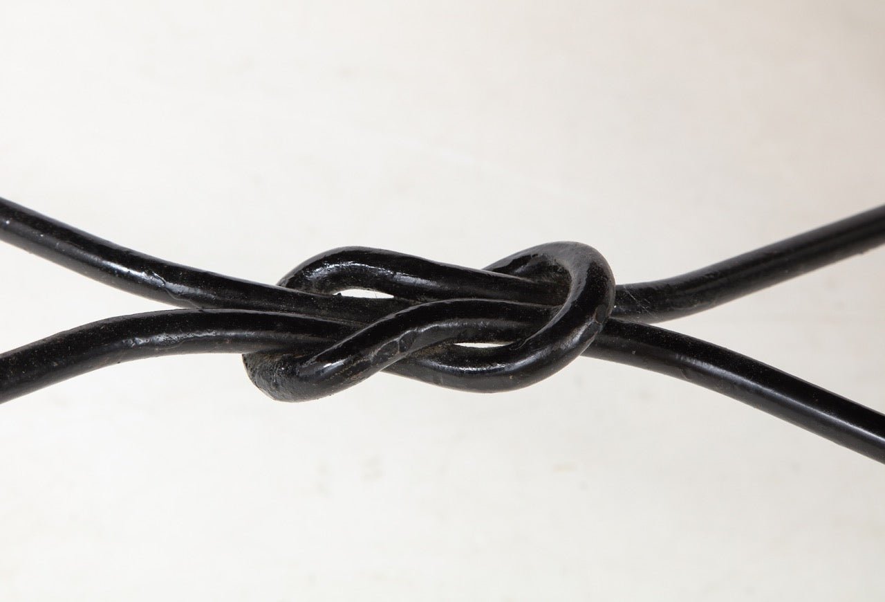 Wrought Iron and Leather Side Table, France, 1940's