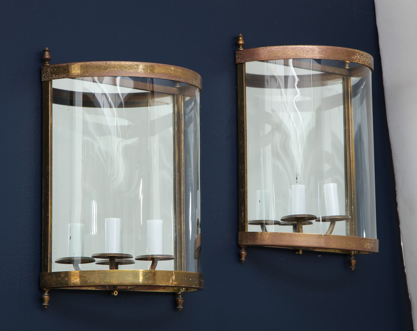 Pair of Brass Mirror and Glass Neoclassical Sconces, France, 1960s