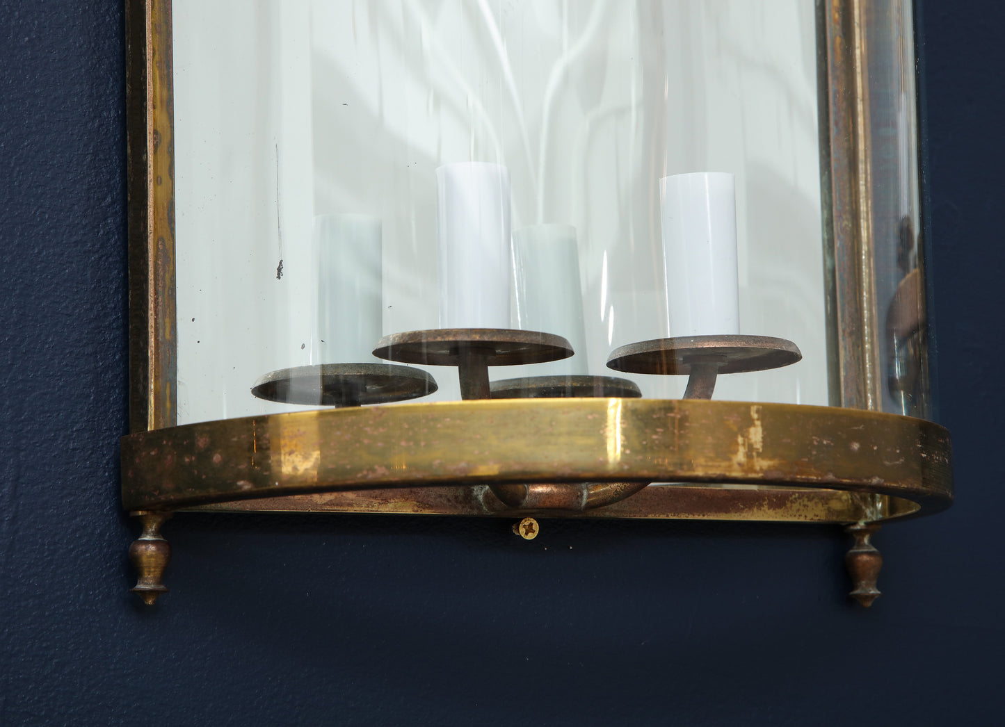 Pair of Brass Mirror and Glass Neoclassical Sconces, France, 1960s