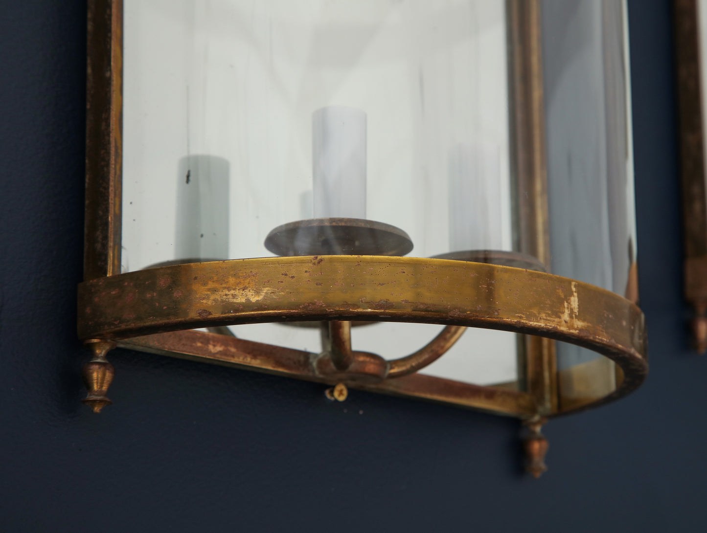 Pair of Brass Mirror and Glass Neoclassical Sconces, France, 1960s