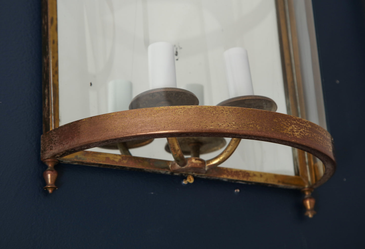 Pair of Brass Mirror and Glass Neoclassical Sconces, France, 1960s