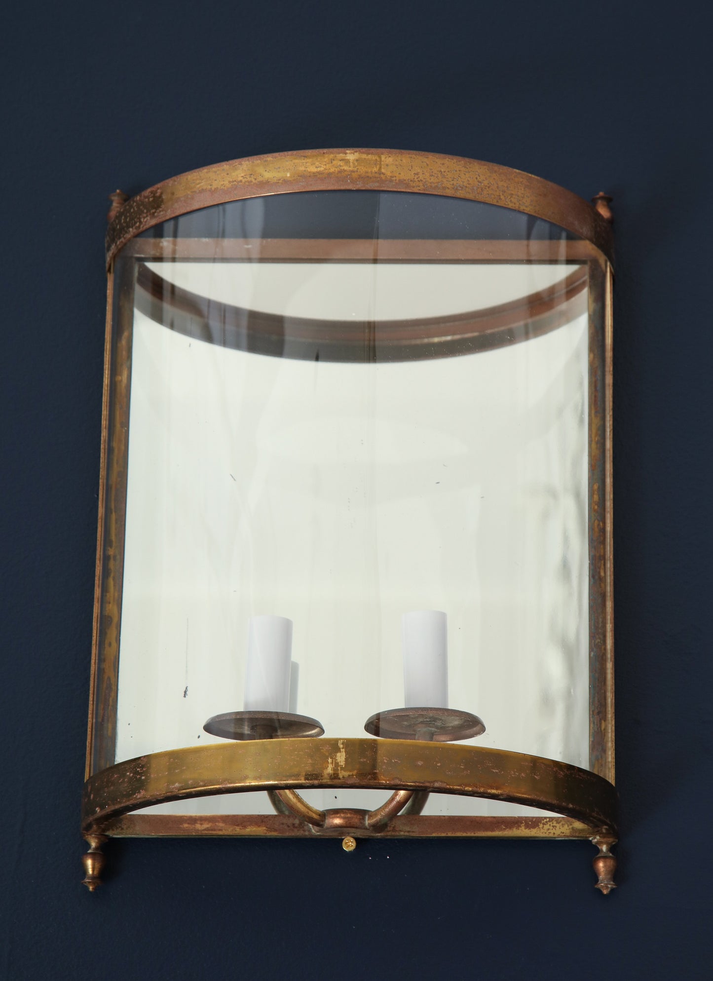 Pair of Brass Mirror and Glass Neoclassical Sconces, France, 1960s