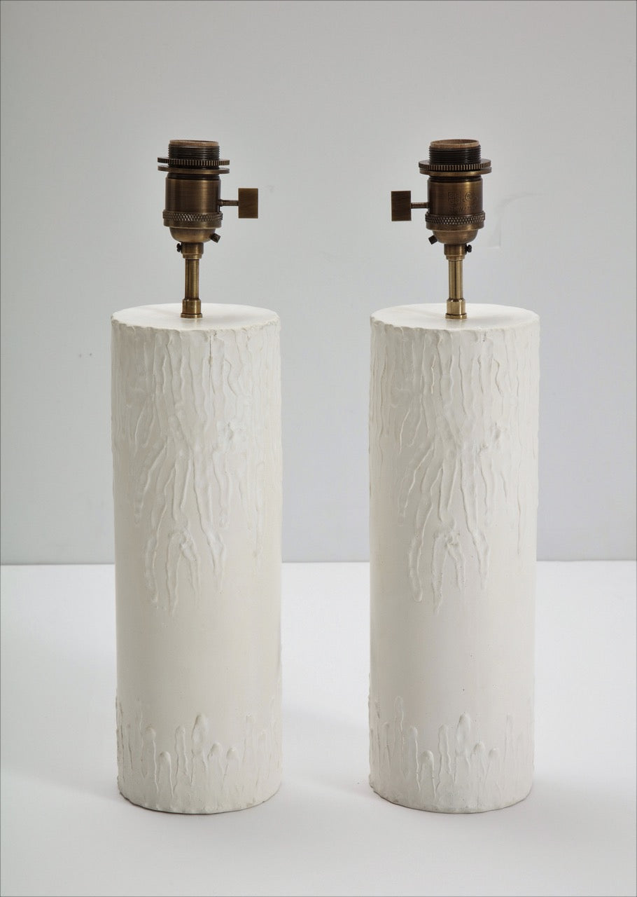 Pair of "Bougies" Cylindrical Hand-Plastered Table Lamps by Facto Atelier Paris