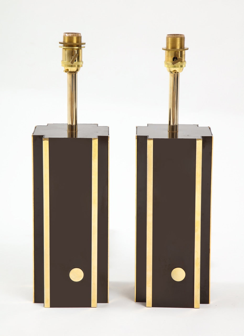 1970s Deep Brown Laminate Table Lamps, France