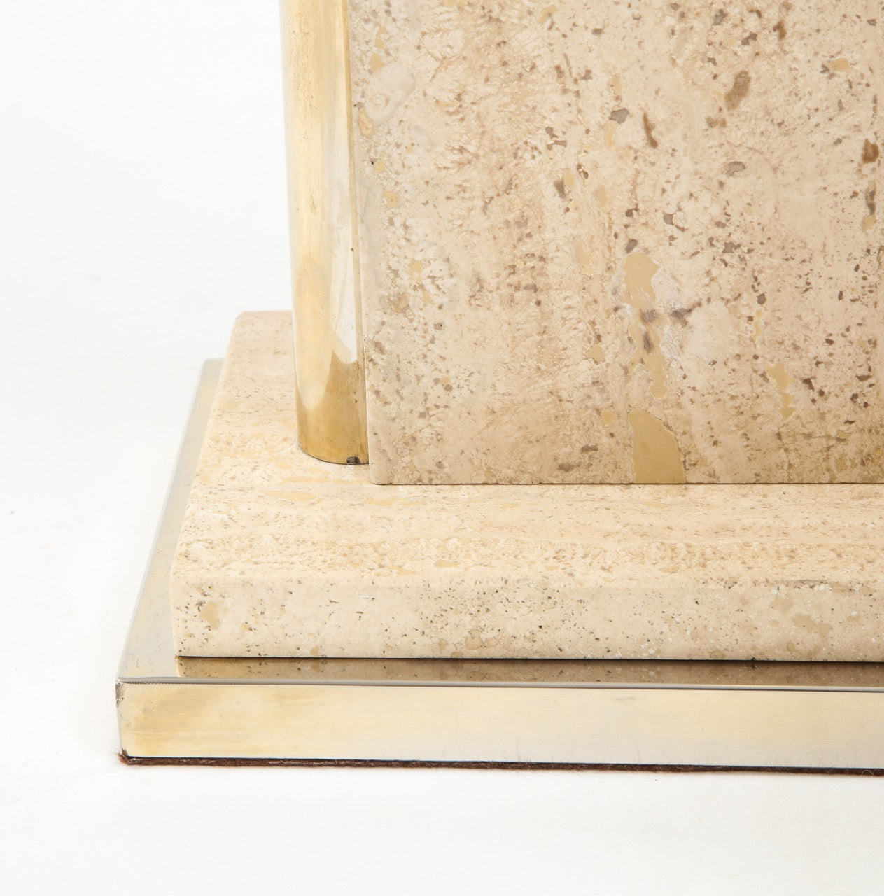 Pair of Belgian Beige Travertine and Gilt Metal Table Lamps, Belgium 1970's