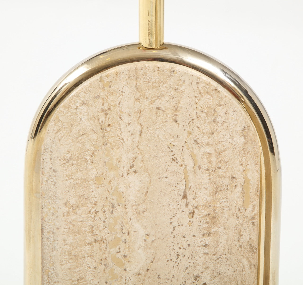 Pair of Belgian Beige Travertine and Gilt Metal Table Lamps, Belgium 1970's