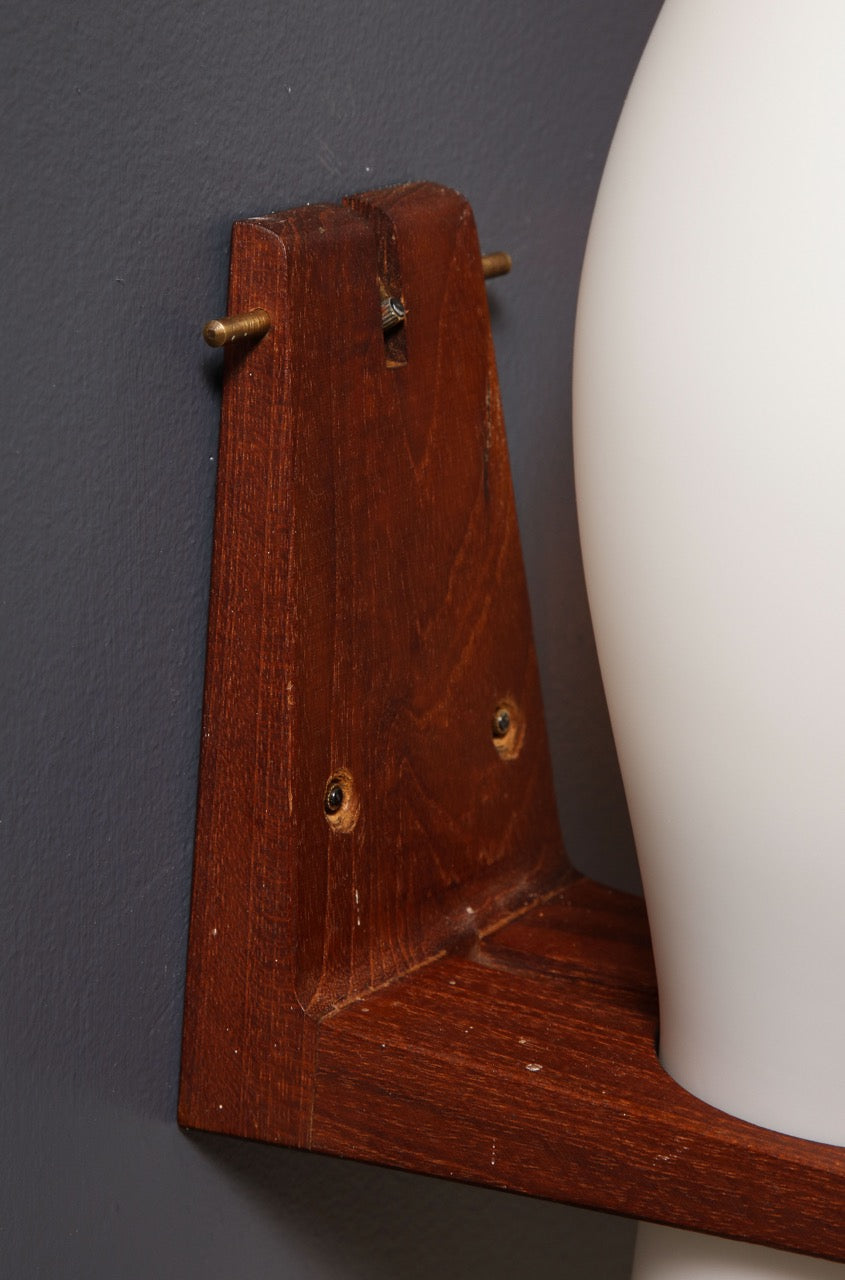 Pair of Teak Wood and Opaline Wall Lights by Philips - Netherlands 1960s