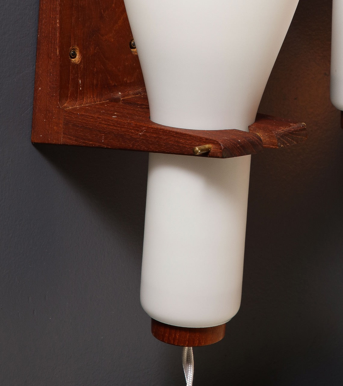 Pair of Teak Wood and Opaline Wall Lights by Philips - Netherlands 1960s